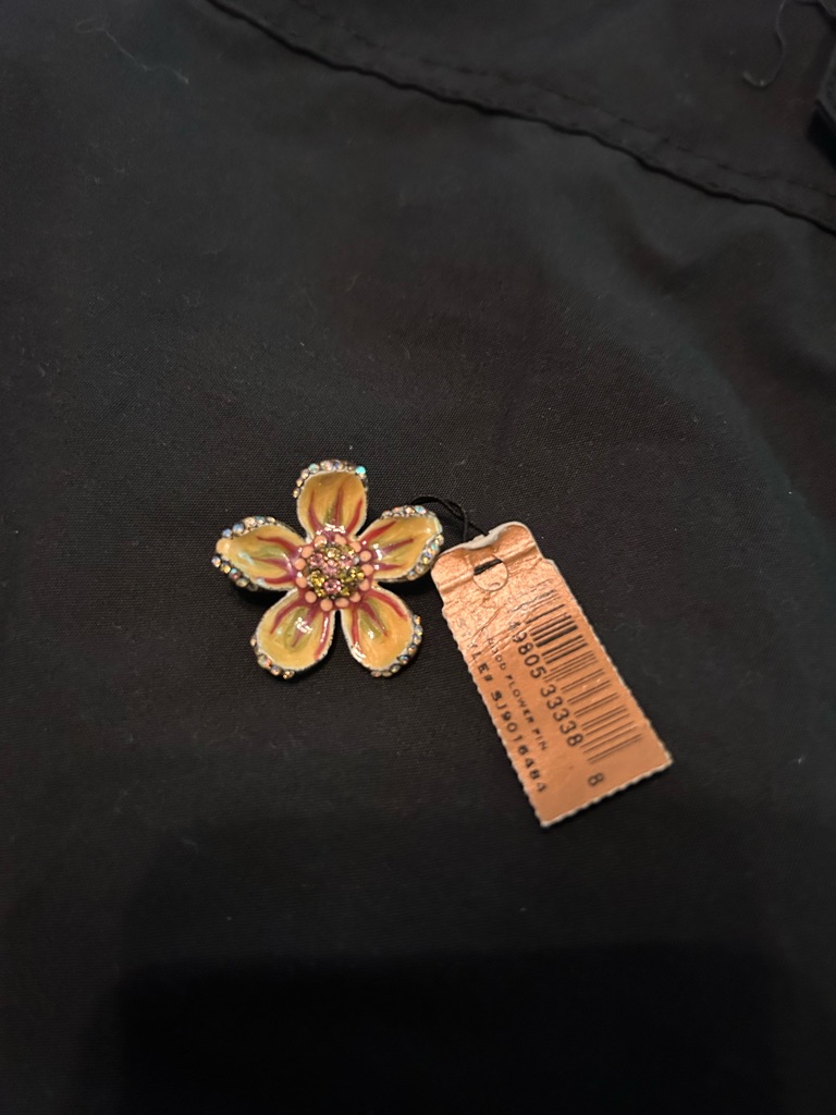 Jay Strongwater Yellow And Pink Enamel Floral Brooch With Crystal Trim
